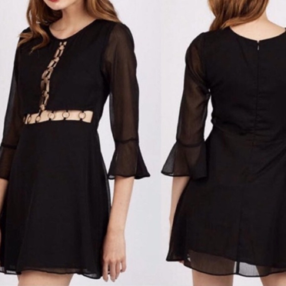 Cleobella circle ring detail sheer black mini dress xs